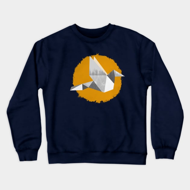 Yellow Origami Bird Crewneck Sweatshirt by FoxAndBear